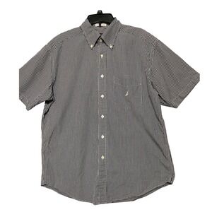 Nautica Mens Large‎ Gingham Checkered Short Sleeve Button Down Shirt
